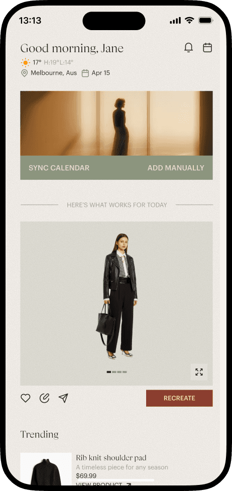 GiGii home screen showing today's suggested outfit