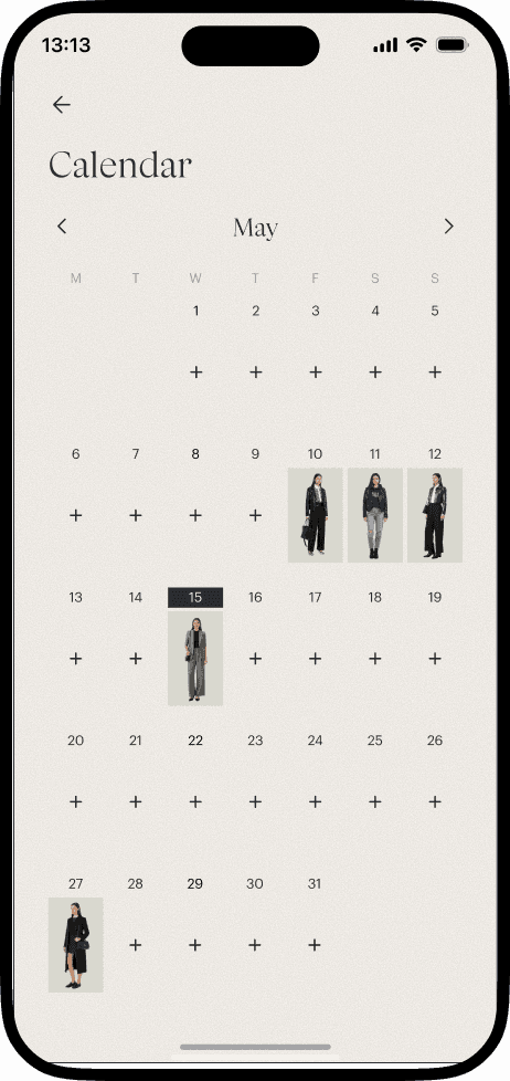 GiGii calendar view for planning outfits across the week