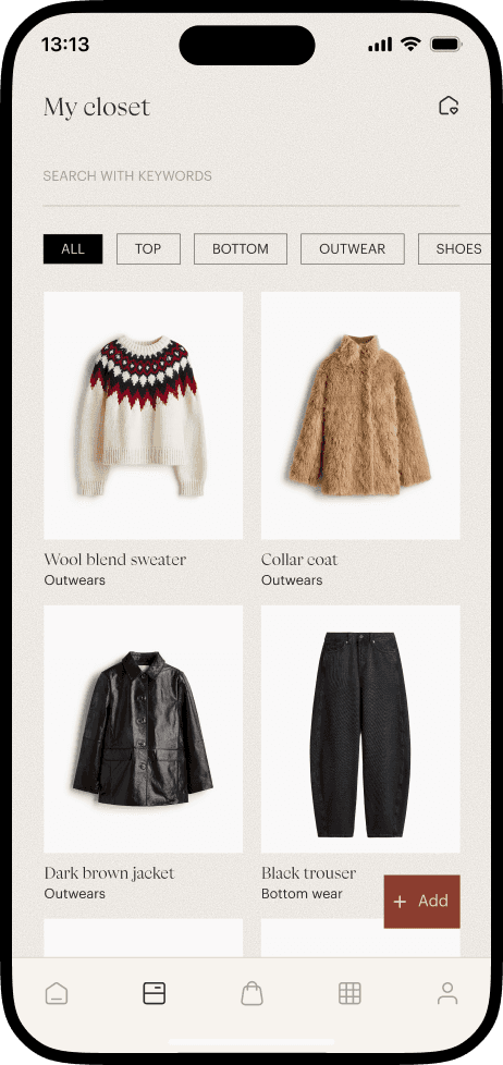 GiGii digital closet organised by garment